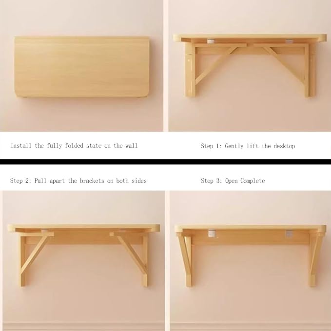Fold-Away Wall Table , Solid Wood Folding Table, Wall mounted computer desk, study desk，Tables suitable for laundry rooms, kitchens, apartments, dormitories, or Studios (60 * 40cm/23.6 * 15.7in)