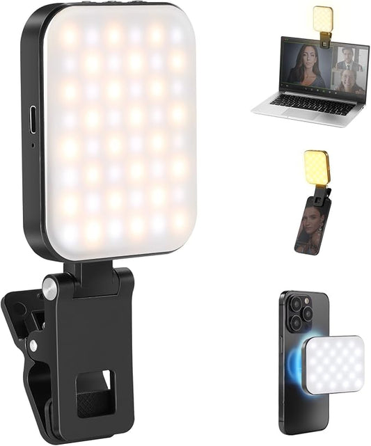 NEEWER BASICS Magnetic Selfie Light Compatible with MagSafe iPhone 16 15 Pro Max, Clip on Video Conference Lighting Fill Light for Computer Laptop Zoom Calls Live Streaming Outdoor Recording, BL48B