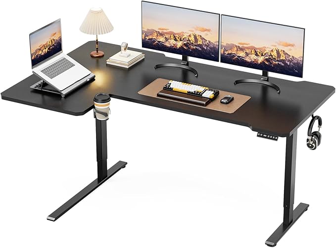 Acrolix L Shaped Electric Standing Desk - 71x43.5 Inch Reversible Corner Sit Stand Desk with Hook&Cup Holder,Electric Height Adjustable Table,for Home Office Gaming&Trading Computer Desk, Black