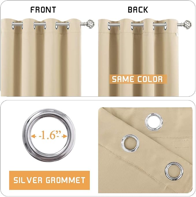 RYB HOME Soundproof Curtains for Bedroom - Totally Room Darkening 3 Layers Blackout Window Drape Detachable Felt Liner Inside Noise & Draft Barrier for Living Room, W 42 x L 84, Biscotti Beige, 1 Pair