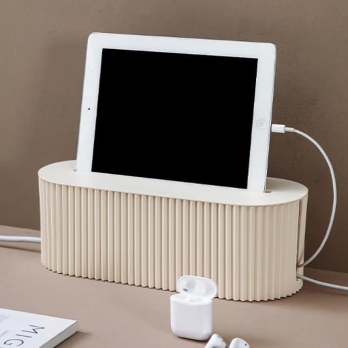 Cable Management Box,Desk Cord Organizer Box with Groove Cover,Plastic Cord Hider Box,Large Cable Box Organizer for Storaging Power Socket/TV/Computer/Router/Games Console Cable (White)