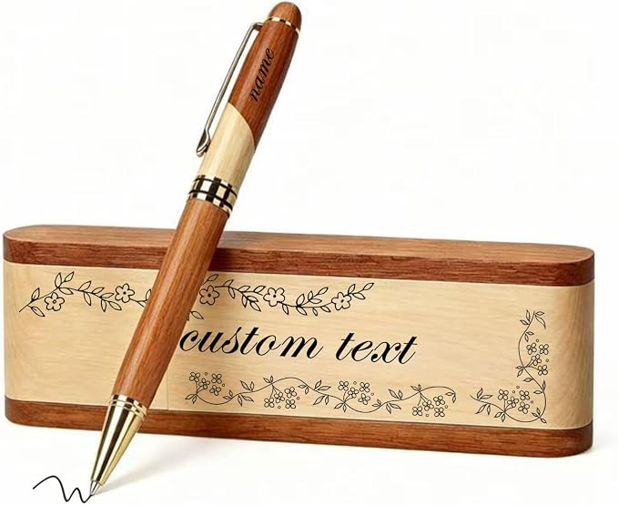Custom Pen Set with Name Text Personalized Wood Ballpoint Pens Box Customized Engraving Pen Gift Set for Men Women Boss Colleagues Friends Graduation Christmas Fathers Day (Custom Pen 2)