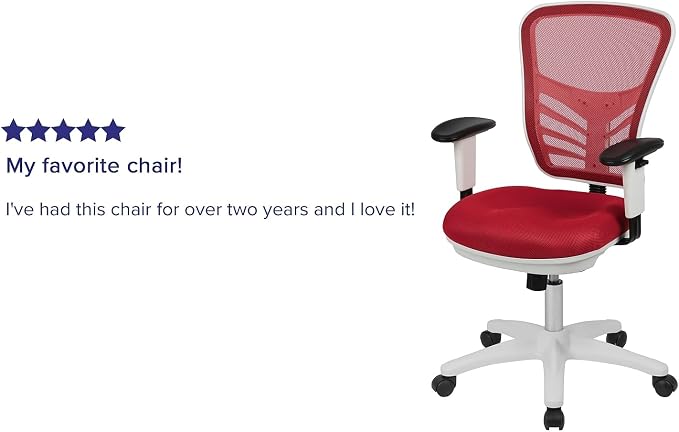 Flash Furniture Nicholas Mid-Back Red Mesh Multifunction Executive Swivel Ergonomic Office Chair with Adjustable Arms and White Frame
