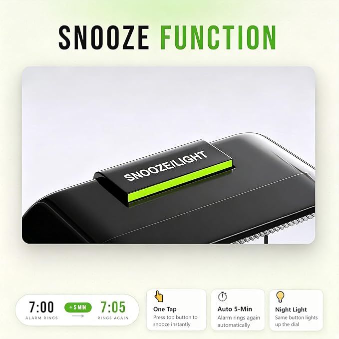 Analog Alarm Clock, Silent No Ticking Travel Alarm Clock Luminous | Battery Operated, Night Light, Snooze, Loud Alarm, Quiet Small Desk Clock for Bedrooms Deep Sleeper Adults