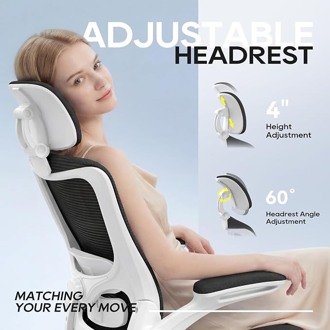 Ergonomic Office Chair for Long Hours, Padded Lumbar Support for Lower Back Relief, 330 lb Capacity, Comfortable Computer Desk Chair for Home Office, Computer & Study (Classic, White/Black)