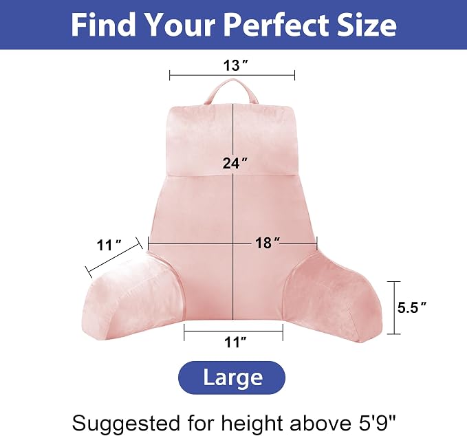 IPYNBAP Back Pillow for Bed Sitting up, Reading Pillow for Sitting in Bed Adult, Back Support Pillow, Memory Foam Sit up Lounge Backrest Pillow with Arms for TV, Couch, Chair, Dorm, 24 Inch, Pink