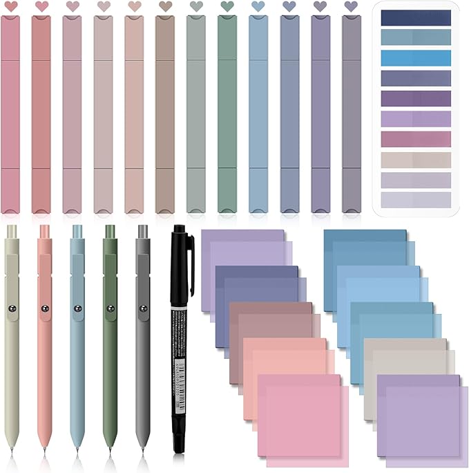Jutom 38 Pcs Bible Journaling Study Kit for Women, Book Annotation Supplies with Highlighters Pens, Tabs, Sticky Notes, Markers for Christian Office Bible Study Supplies(Purple Series,Square)