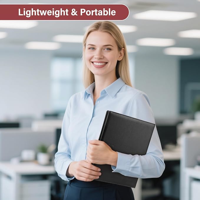 Professional Padfolio,Black Faux Leather Portfolio Binder | Includes clipboard,business card holder and document storage for office,conference,interviews,resume papers and business use
