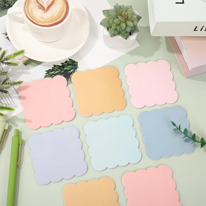 JarThenaAMCS 18 Pack Scalloped Sticky Notes Memo Pads 3 Inch Colorful Boho Wavy Self Adhesive Notepads 6 Designs for School Classroom Office Accessories Party Decor Supplies, 360 Sheets