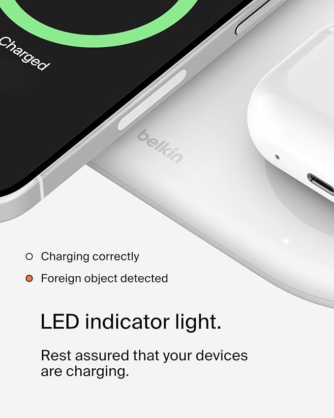 Belkin 3-in-1 MagSafe-Compatible Wireless Charging Pad with Qi2 15W - iPhone Charger - Fast Charging Wireless Charging Station for iPhone 17, 16, & 15 Series, AirPods, Apple Watch, & More - White