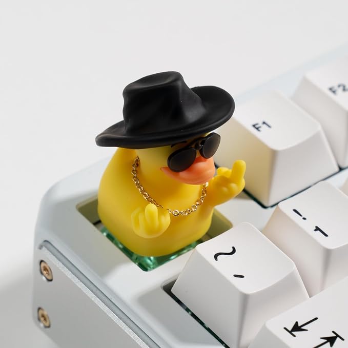 Artisan Duck Keycap for Mechanical Keyboards, Cowboy Duck with Attitude, Hand-Painted Resin, 1U Size, MX Switch Compatible, Edgy Gaming Keycap (ZZY-01)