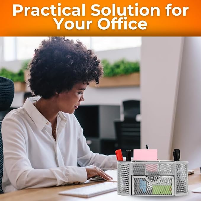 Pen Holder Desk Organizer – 9-Compartment Pencil Holder Desk Organizer with Drawer Tray – Desktop Organizer for Office Supplies and Stationery – Pen Holder for Home, Office, School - Silver