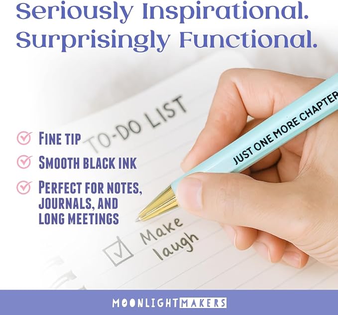 Moonlight Makers - Set of 5 Ballpoint Pens Black Ink - Engraved Funny Pens for Adults - Shh.. I'm Reading - Book Lover Appreciation Gifts - Ideal Desk Decor for Work + Office Desk - Cute Packaging