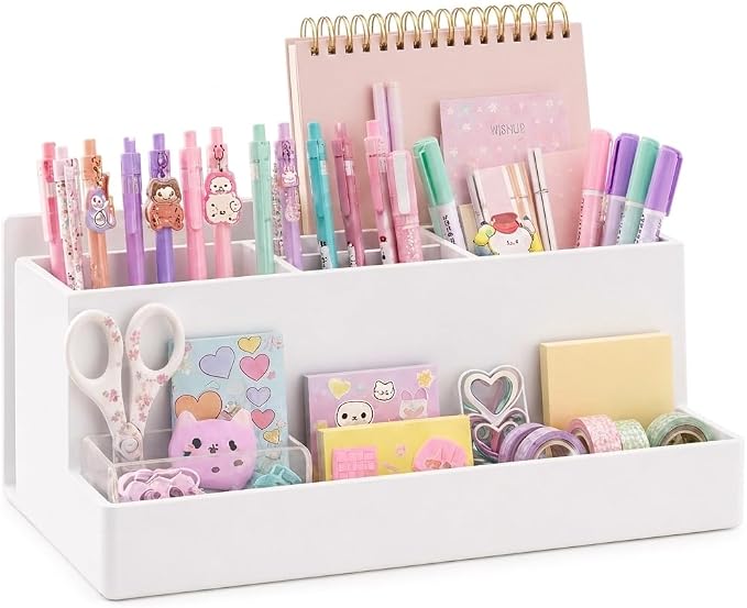 Acrimet Desktop Organizer - Multi Organizer Caddy Holder for Office, Home and School use (Plastic) (White Color)