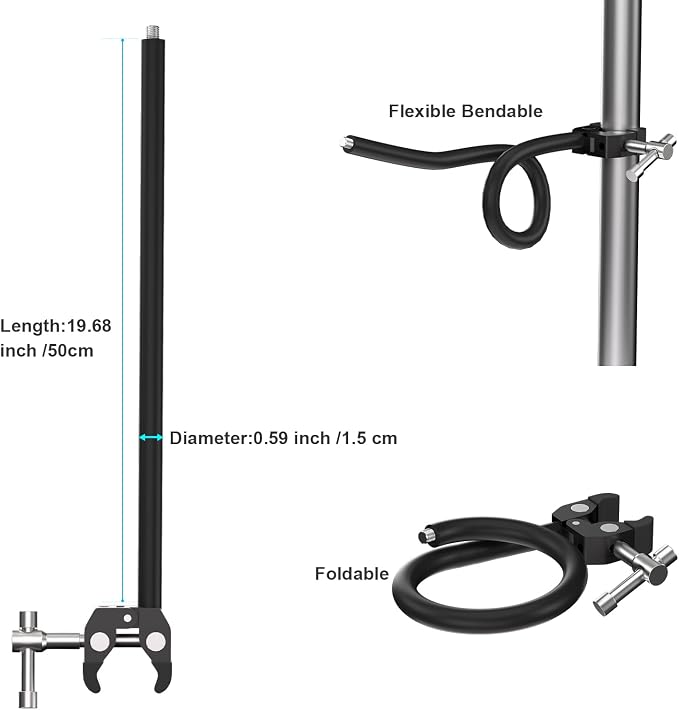 Mippko Gooseneck Microphone Stand,19.69" Flexible Adjustable Arm Super Crab Clamp Mic Clip 3/8"-16 to 5/8"-27 Adapter Mount,Compatible with Shure/Fifine / AT2020 / Pyle/Blue Snowball/Razer