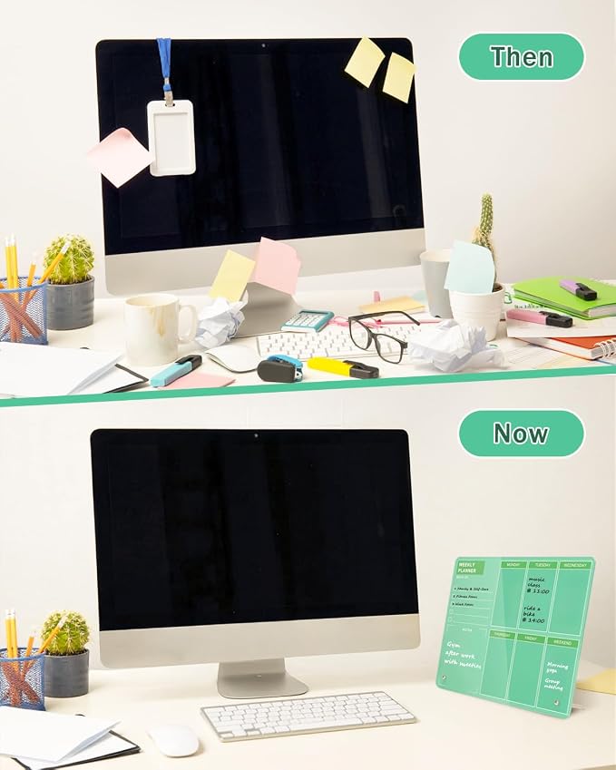 Desktop Thickened Acrylic Dry Erase Board, Weekly White Board with to Do List, Tabletop Whiteboard with Stand, Frameless Dry Erase Green Board，9.8"x11.8" for Office, Home, School(Desktop-GRN-2530)