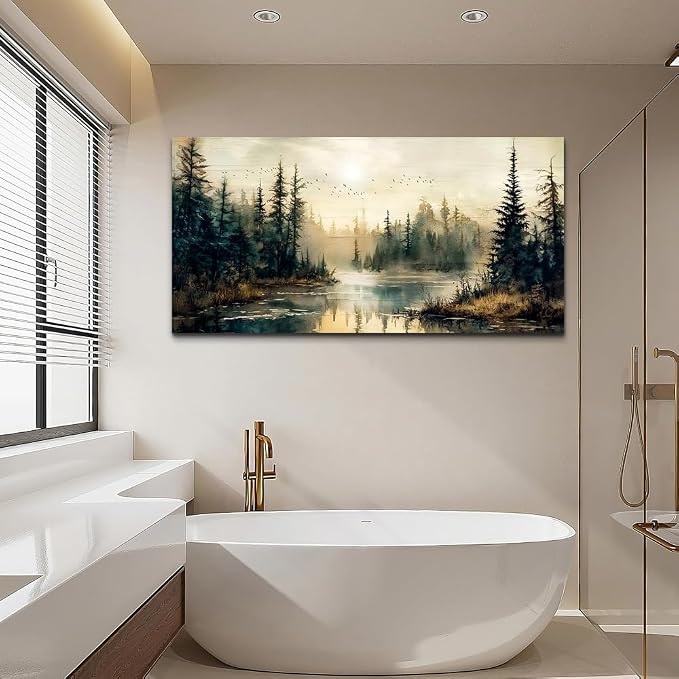FUHAIHUA Canvas Wall Art For Living Room Large Wall Decor For Bedroom Modern Office Wall Decorations Forest River Landscape Paintings Farmhouse Pictures Artwork Room Aesthetic Home Decor 20x40 In