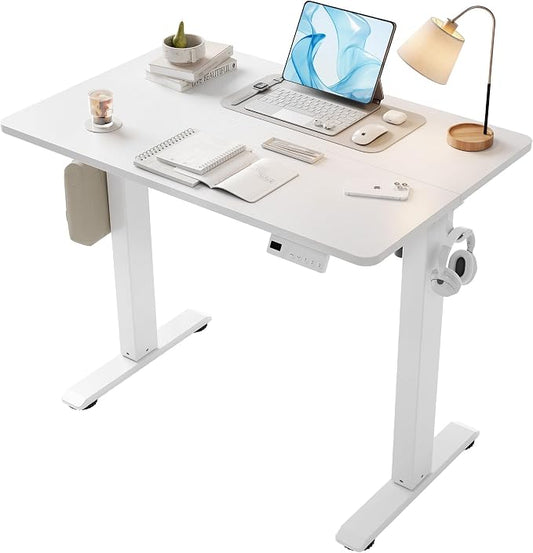 YDN Electric Standing Desk, 35x20 Inch, White | 3 Memory Presets, Cable Management, Adjustable Height, Sit Stand, Space-Saving, Computer Workstation, Home Office