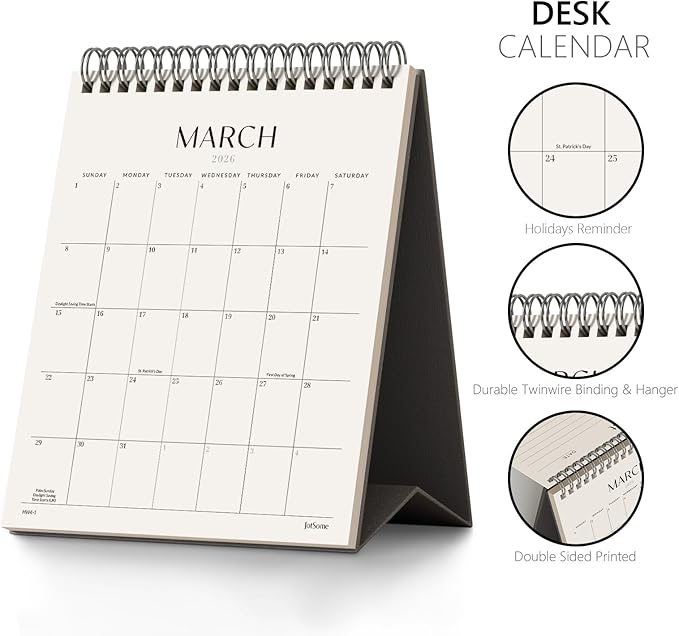 Jotsome Desk Calendar 2026-2027, Small Standing Flip Desktop Calendar From Now to June 2027 for Home and Office, Easy Organizing, Gift for the Holidays (Black, Small)