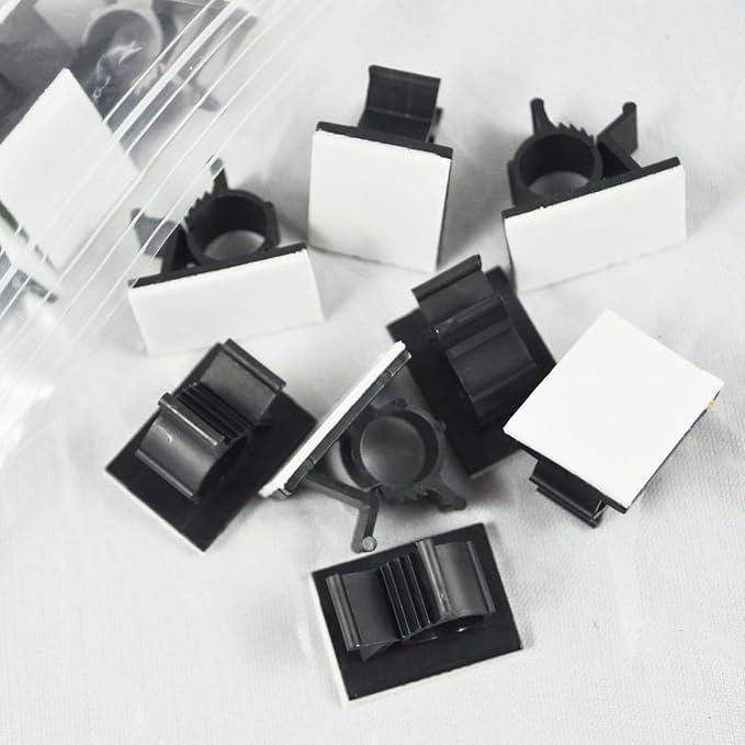 Viaky 30 Pcs Black Clips Self Adhesive Backed Nylon Wire Adjustable Cable Clips Adhesive Cable Management Drop Wire Holder | Nylon Self Adhesive Cable Clips Cord Organizer for Desk,Wall,Heavy Duty Sticky Wire Holder Clips for Cable Width 0.4''(10mm)