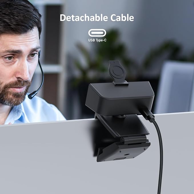 NexiGo N60 Pro (Gen 2) 1080P Webcam with Distortion-Free Lens, USB A to Type-C Data Cable, Noise Reduction Mic & Privacy Cover, for Zoom/Skype/Teams/Webex, Laptop MAC PC Desktop