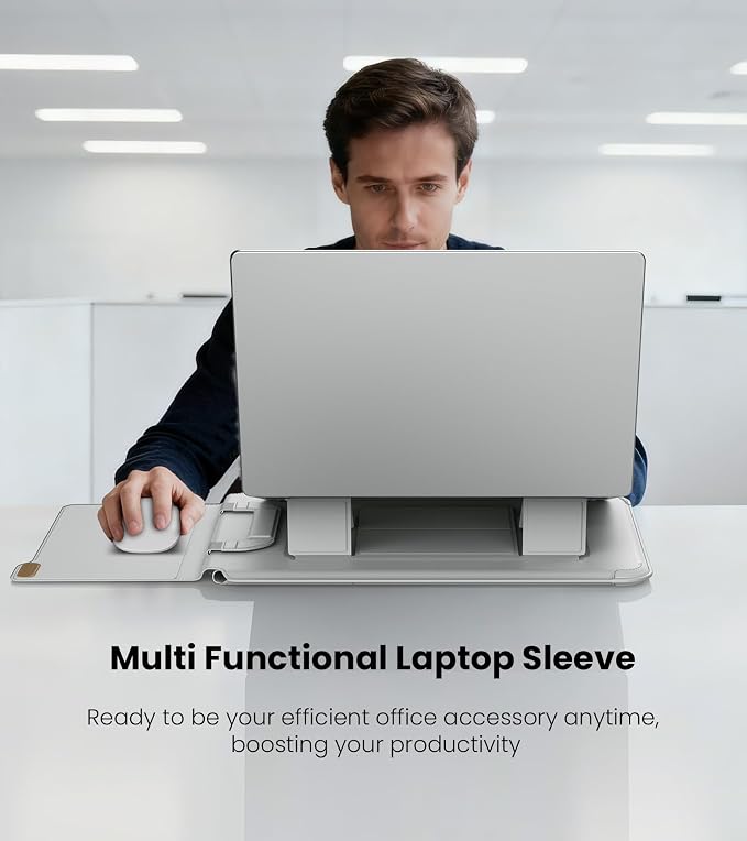 Nillkin 14 inch Laptop Sleeve with Handle (4-in-1), 2 Stand Modes, Slim Laptop Case with Adjustable Stand & Mouse Pad, MacBook Air 13 inch Case for Samsung/Surface/HP/Chromebook/Dell 12-14‘’, Gray