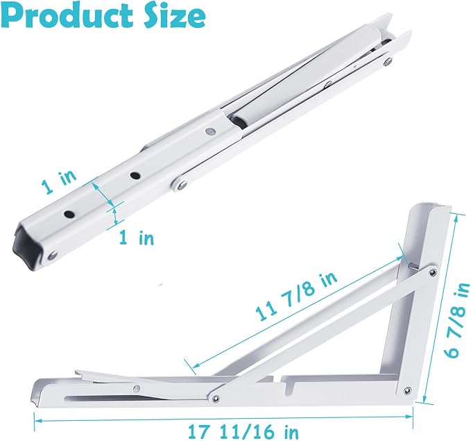 CLT 18" White Folding Shelf Brackets Max. Load 440 lb, Heavy Duty DIY Wall Mounted Shelf Bracket Space Saving for Table Work Bench, Pack of 2