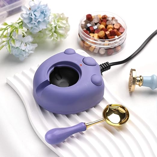 Electric Wax Seal Warmer Kit - Purple, Includes Spoon and Tweezers for DIY Wax Seals and Stamps