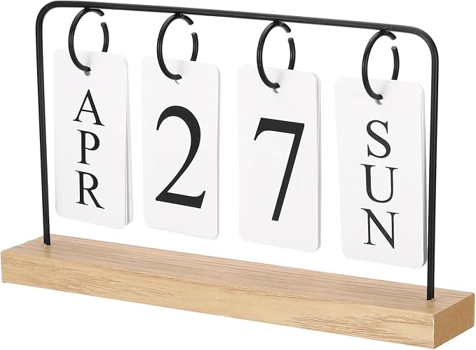 PATIKIL Vintage Wood Perpetual Calendar, Wooden Flip Calendar Turn Page Month Date Display for Desk Office Home Room Decoration, Black