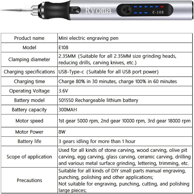 Rechargeable cordless Electric Micro Engraver Pen Mini DIY Engraving Tool Kit for Metal Glass Ceramic Plastic Wood Jewelry with 30 Bits and 16 Stencils and 1 Scriber Pen