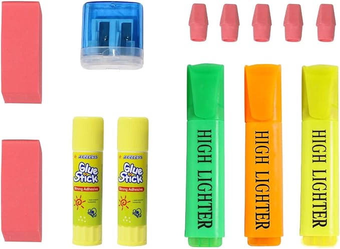Moda West 50 Piece Bulk School Supplies Kits - Pens, Pencils, Crayons, and More - Value Pack of 24 Kits - Essential Box of School Supplies for Elementary, Middle, and High School Students