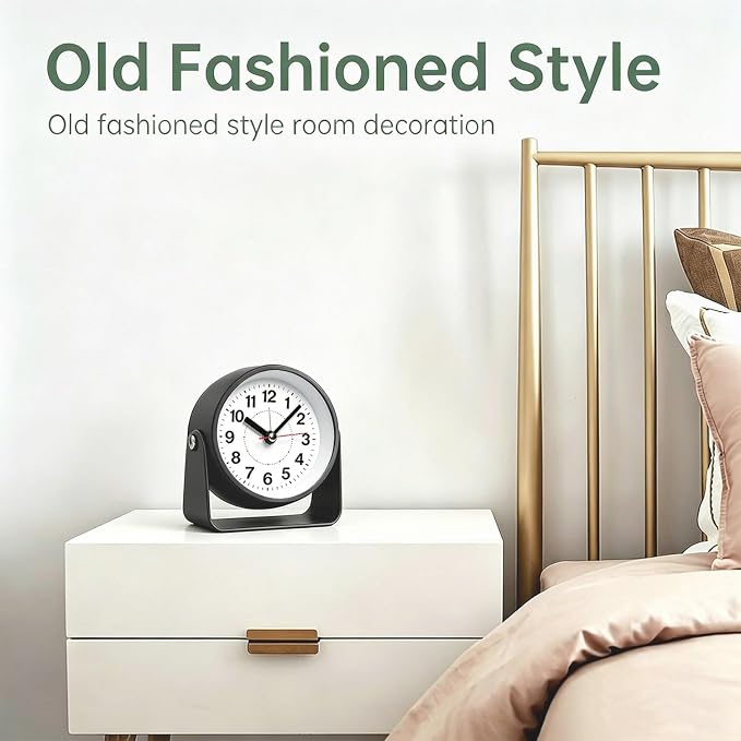 3.5" Analog Alarm Clock Snooze 360° Adjustable Angle | Small Retro Desk Clock Battery Operated, Silent Metal Table Clock with Snooze Night Light, Bedroom Bedside Clock for Adults