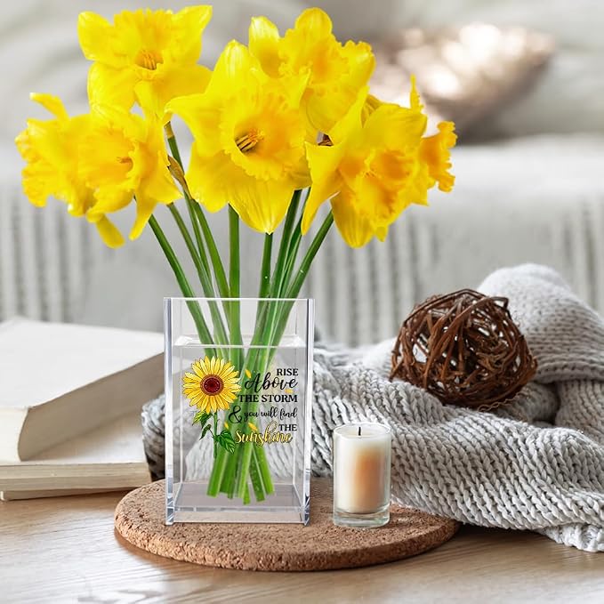 Rise Above The Storm and You Will find The Sunshine Acrylic Cosmetic Pencil Pen Holder Cup, Positive Sunflower Desk Organizer Accessories for Home Office Decor, Motivational Gifts for Women Girl