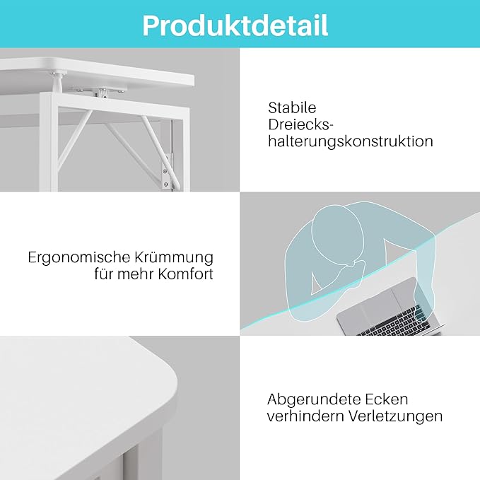 JOYMOOP White Folding Desk - 31.5", No Assembly Small Foldable Desk for Home, Office, Wooden Top Folding Computer Desk for Working, Writing, Studying