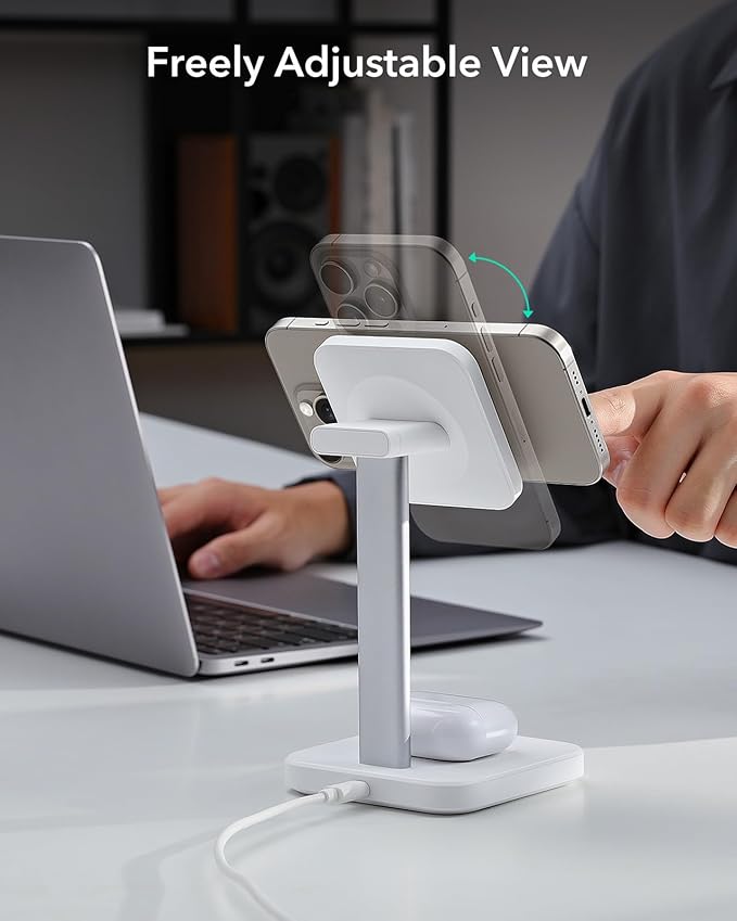 ESR 2 in 1 Charging Station for Apple, MagSafe Charger Stand for iPhone [Certified], Magsafe Charging Station for Multiple Devices iPhone 17e/17/16/15/14/13/12, Apple Watch, & AirPods, White