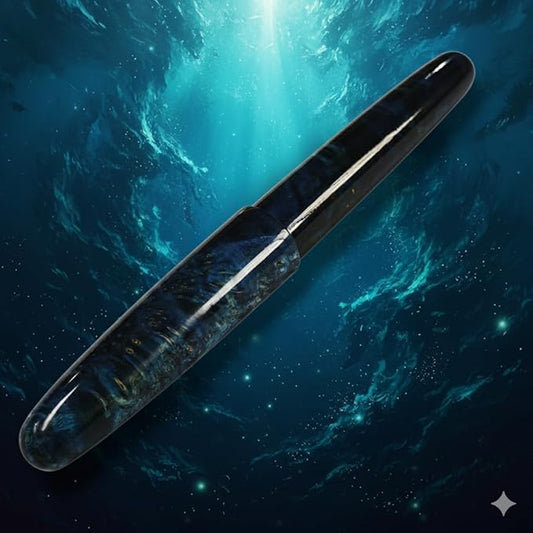 Luxury Stabilized Wood Fountain Pen – Handmade Natural Wood & Resin Barrel, Fine Nib Writing Pen with Converter – Executive Business Pen, Collectible Gift for Men & Women (Blue Ocean Current)