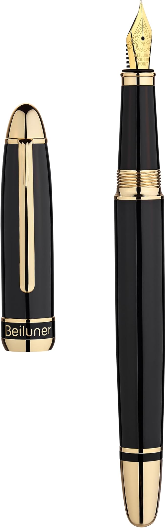 BEILUNER 315 Black Fountain Pen,Stunning Luxury Pens with 24K Gold Accents, Gorgeous 24K Gilded Nib(Fine), Ink Converter,Fancy Pen Gift for Men&Women-Elegant, Office, Graduation, Nice Design