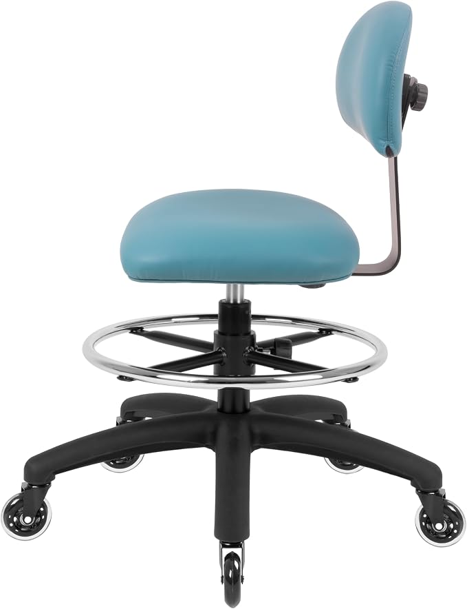 FSS Series Square seat (20"-28") seat Height Chair. Vinyl-for Office, Garage, Desk, Shop, Computer, Doctor, Medical, Easy to Clean! 18" Footring (Aqua, Mid Stool, Rubber Roller Casters)