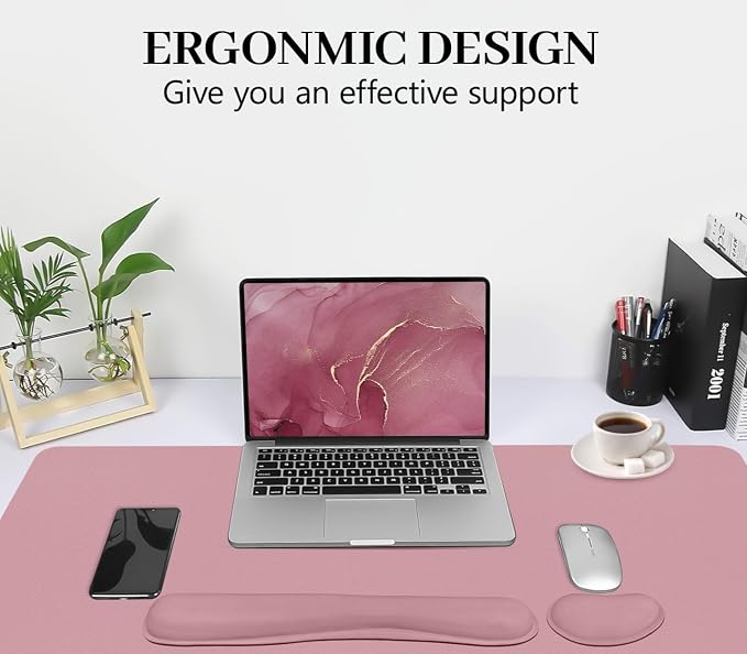 Mouse Pad and Keyboard Wrist Rest, 3-in-1 Keyboard and Mouse Pad Set, Ergonomic Wrist Rest for Computer Keyboards, Non-Slip Desk Mat Protector for Women (Purple Pink, 27.6" X 13.8")