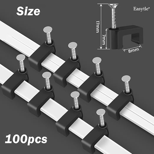 Black Cable Clips Nail in Cable Clip 100 Pcs 8mm Flat Black Ethernet Cable Wall Clips Cable Tacks Coax Clips Speaker Wire Clips Cable Nails for Cords Cat5/Cat5e/Cat6/Cat7 RJ45 Cord Clips