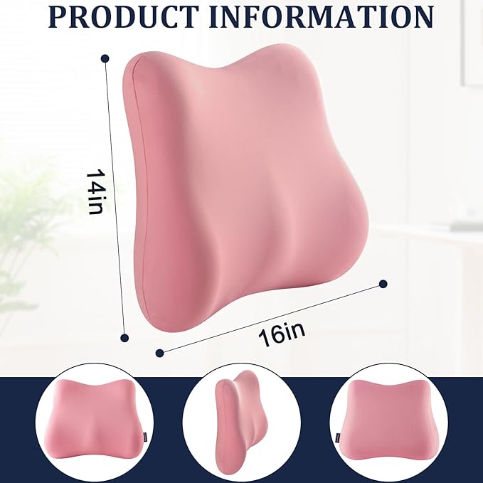 Pink Lumbar Support Pillow for Office Chair and Car Seat Soft Memory Foam Lumbar Pillow with Breathable Removable Cover Lower Back Pain Relief & Posture Support