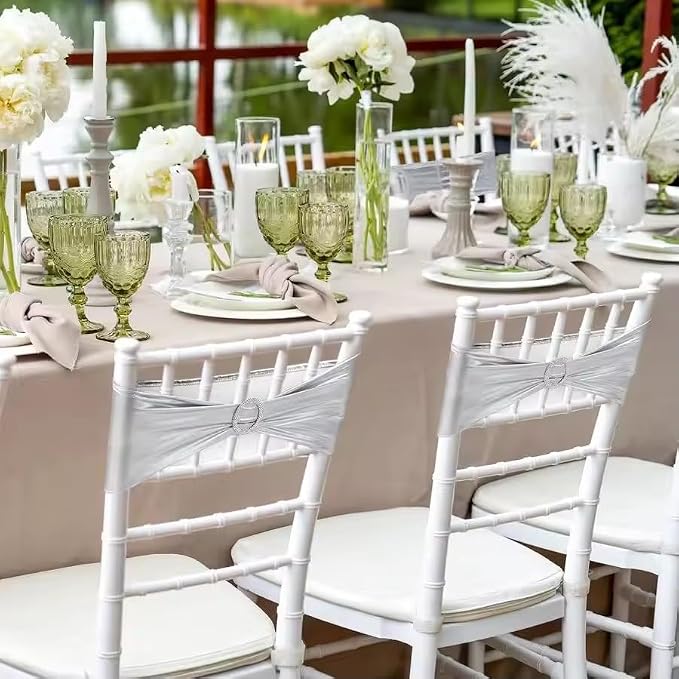 Tvoip 10PCS Chair Cover Stretch Band with Buckle Slider Sashes Bow Wedding Banquet Chair Decoration (Metallic Silver)