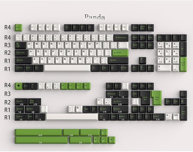 Guffercty kred Cherry Profile PBT Keycaps 170 Key Set, Oil Proof Fade Resistant Keycaps Fit 60%/65%/75%/80%/TKL/100% Mechanical Keyboard (Panda)