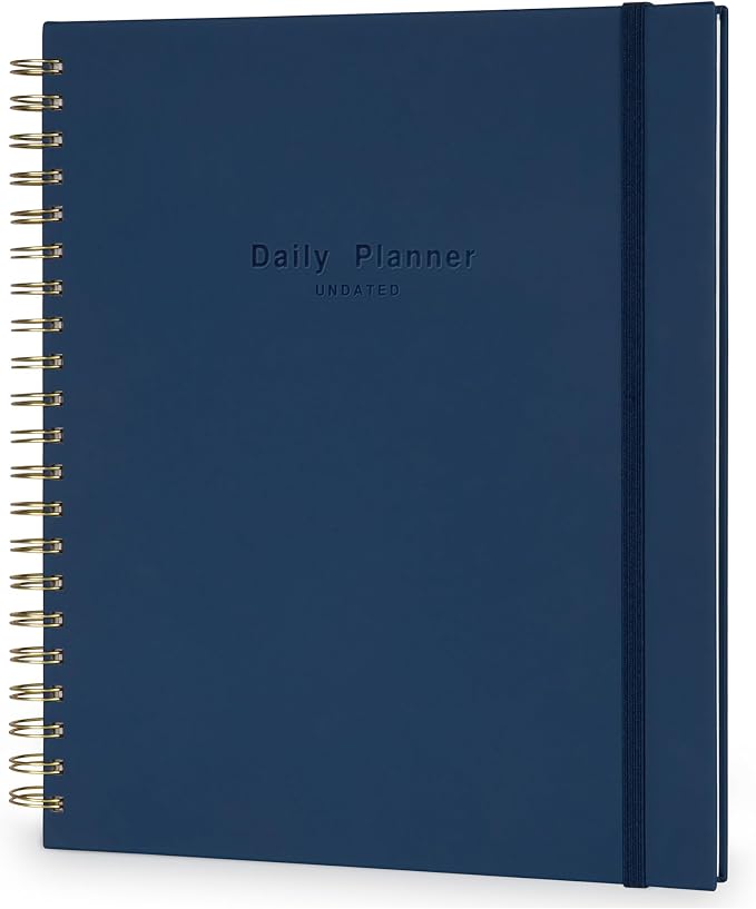 AuroPlanner Undated Daily Planner To Do List Hourly Schedule 2028 2027 2026 Calendar & Holiday Habit Tracker 180 Pages Letter Size 8.5" x 11" Sheets Hardcover Spiral Bound Notebook (Navy Blue)