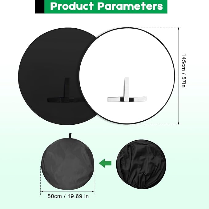 Portable Black White Screen Chair, 57 in Greenscreen Backdrop with Stand Double Sided Foldable Green Background, Chroma Key, for Photography Streaming Gaming Photo Zoom Video Chats and Meeting