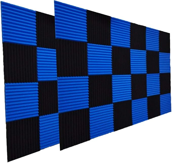 Burdurry 50 Pack Acoustic Panels Soundproof Studio Foam for Walls Sound Absorbing Panels Sound Insulation Panels Wedge for Home Studio Ceiling, 1" X 12" X 12" (Black&Blue)
