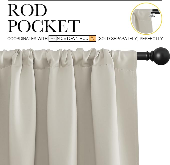 NICETOWN Blackout Curtains for Living Curtains, Room Darkening Window Curtain Panels, Easy-Care Solid Thermal Insulated Draperies/Drapes for Daughter Room (Natural, 2 Panels, 34 by 30)