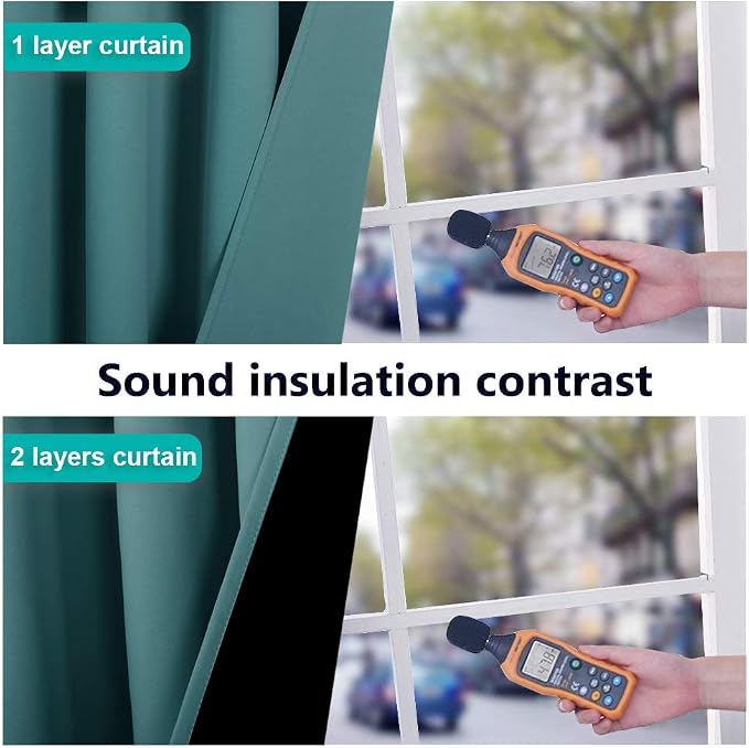 NICETOWN 100% Blackout Blinds, Set of 2, 46" x 96", Sea Teal, Laundry Room Decor Window Treatment Curtains for Large Patio Sliding Door, Thermal Insulated Curtains for Bedroom