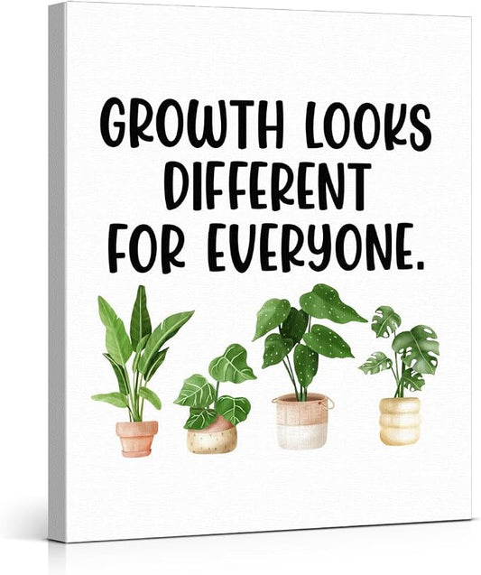 Motivational Wall Art Classroom Decor, Inspirational Mental Health Posters for Therapy Counseling Office, Growth Looks Different for Everyone Canvas Painting Artwork (11.5 X 15 Inches, Framed)