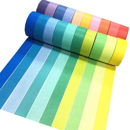 VIVIQUEN Washi Tape Set, 20 Rolls Colored Masking Tape, 15mm Rainbow Pastel Writable Colorful Washi Tapes for Painting, DIY Scrapbook Designs